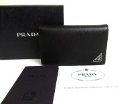 PRADA Black Saffiano Triang Leather Card Case Card Holder #a656