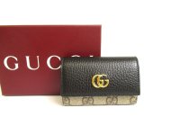 GUCCI Double G GG Black Leather Gold H/W 6 Pics Key Cases #a696
