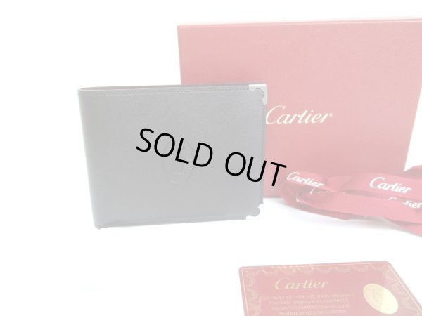 Photo1: Cartier Must de Cartier Black Leather Bifold Wallet Purse #a699