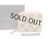 GUCCI Biege GG Canvas Pink Leather Mini Coin Purse #a702