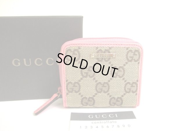 Photo1: GUCCI Biege GG Canvas Pink Leather Mini Coin Purse #a702