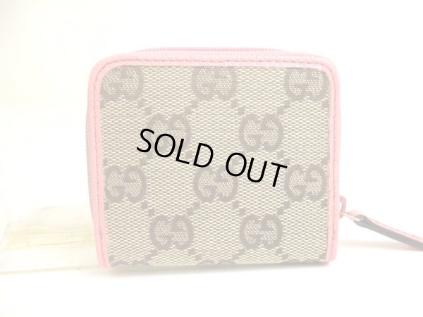 Photo2: GUCCI Biege GG Canvas Pink Leather Mini Coin Purse #a702