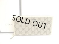 GUCCI GG Brown Canvas White Leather Round Zip Long Wallet #a703
