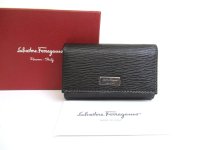 Salvatore Ferragamo Black Leather Silver H/W 6Pics Key Case #a704