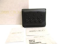 Jimmy Choo Stars Black Leather Trifold Wallet Compact Wallet BEALE AOR #a715