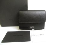Dior Homme Black Leather Infinity Trifold Wallet Compact Wallet #a716