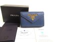 Photo1: PRADA Blue Saffiano Mtal Leather Trifold Wallet Compact Wallet #a717 (1)
