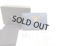 PRADA Blue Saffiano Mtal Leather Trifold Wallet Compact Wallet #a717