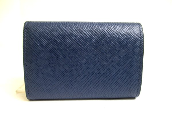 Photo2: PRADA Blue Saffiano Mtal Leather Trifold Wallet Compact Wallet #a717