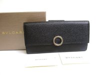 BVLGARI Black Leather Logo Clip Flap Long Wallet #a719