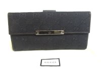 GUCCI GG Black Canvas Leather Long Flap Wallet Purse #a721