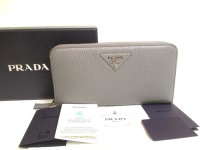 PRADA Black Leather Large Round Zip Long Wallet #a725