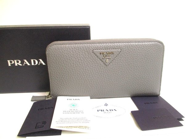 Photo1: PRADA Black Leather Large Round Zip Long Wallet #a725