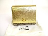 GUCCI GG Marmont Gold Leather Bifold Wallet Compact Wallet #a729