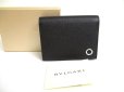 Photo1: BVLGARI Black Grain Calf Leather Business Card Case Card Holder #a731 (1)