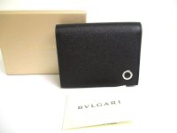 BVLGARI Black Grain Calf Leather Business Card Case Card Holder #a731