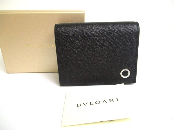 Photo1: BVLGARI Black Grain Calf Leather Business Card Case Card Holder #a731