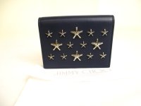 JIMMY CHOO Plastic Starts Navy Blue Leather Credit Card Business Card Holder AYDEN #a733