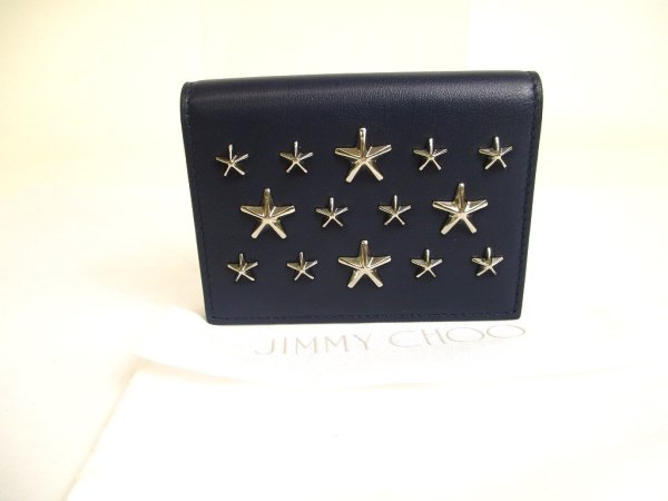 Photo1: JIMMY CHOO Plastic Starts Navy Blue Leather Credit Card Business Card Holder AYDEN #a733