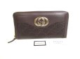 Photo1: GUCCI GG Dark Brown Leather Round Zip Wallet #a735 (1)