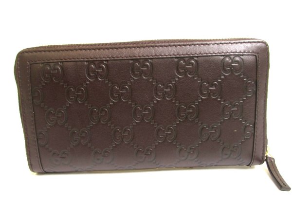 Photo2: GUCCI GG Dark Brown Leather Round Zip Wallet #a735