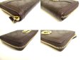 Photo7: GUCCI GG Dark Brown Leather Round Zip Wallet #a735