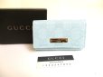 Photo1: GUCCI Light Blue GG Canvas White Leather 6 Pics Key Chain #a738 (1)