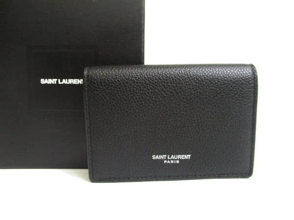 Photo1: Saint Laurent YSL Black Leather Business Card Holder #a739