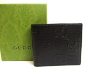 GUCCI Embossed GG Black Leather Bifold Wallet Compact Wallet #a745