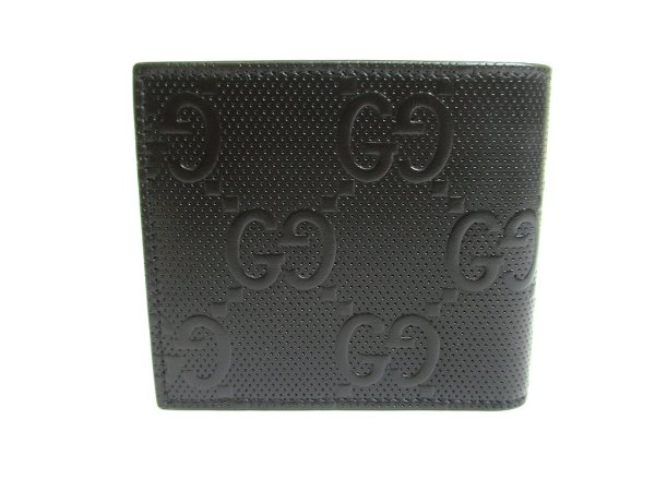 Photo2: GUCCI Embossed GG Black Leather Bifold Wallet Compact Wallet #a745