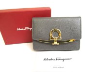 Salvatore Ferragamo Gray Black Leather Business Card Holder #a746