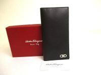 Salvatore Ferragamo Gancini Black Leather Flap Bill Wallet #a749