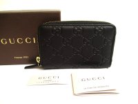 GUCCI Guccissima Black Leather Round Zip Coin Purse #a750