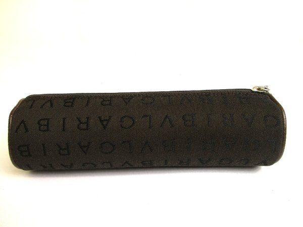 Photo2: BVLGARI Logomania Brown Fabric Pencil Case Pouch #a755