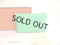 HERMES Vert Vertigo Menthe Veau Epson Leather Card Case Card Holder Calvi #a757