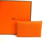 Photo1: HERMES Vert Orange Veau Epson Leather Card Case Card Holder Calvi #a758 (1)