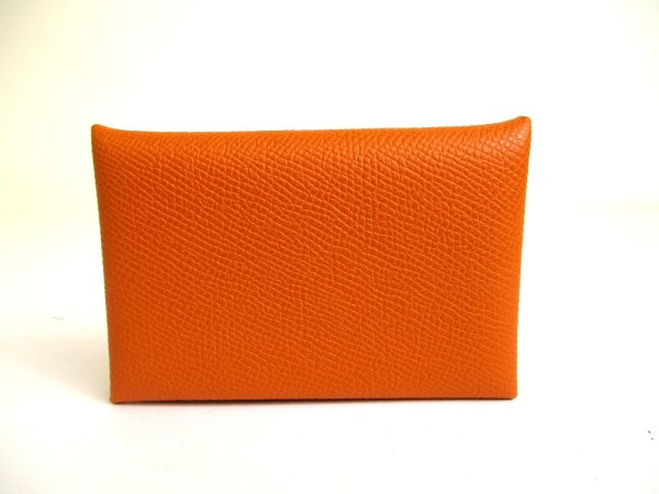 Photo2: HERMES Vert Orange Veau Epson Leather Card Case Card Holder Calvi #a758