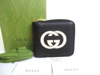 GUCCI Interlocking G Black Round Zip Bifold Wallet Compact Wallet #a759