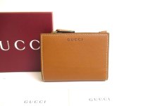 GUCCI GG Emblem Brown Leather Medium Wallet Bifold Wallet Compact Wallet #a761