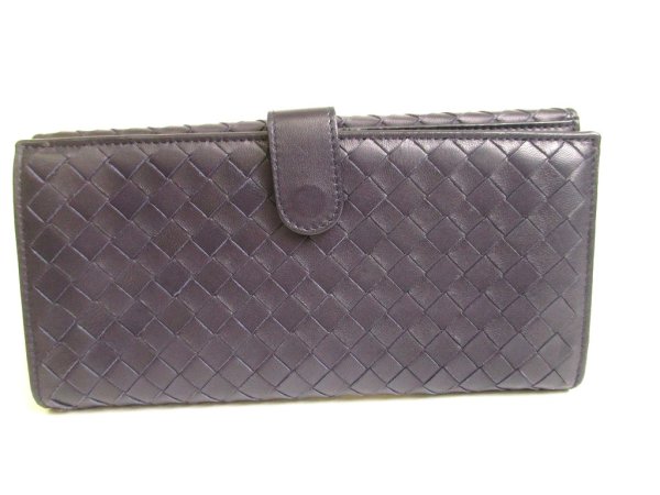Photo2: BOTTEGA VENETA Intrecciato Deep Navy Blue Leather Flap Long Wallet #a763