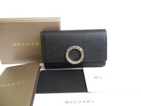 BVLGARI Black Leather Logo Clip 6 Pics Key Chain #a765
