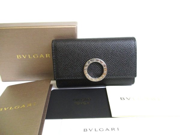 Photo1: BVLGARI Black Leather Logo Clip 6 Pics Key Chain #a765