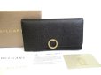 Photo1: BVLGARI Black Leather Logo Clip Gold H/W Flap Long Wallet #a766 (1)