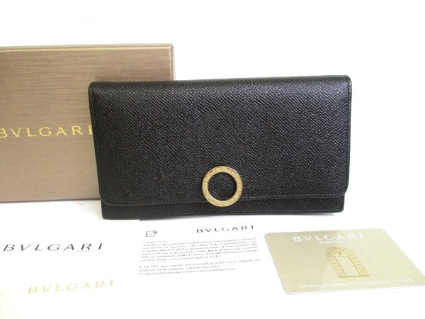 Photo1: BVLGARI Black Leather Logo Clip Gold H/W Flap Long Wallet #a766
