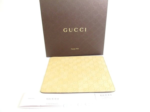 Photo1: GUCCI Guccissima Beige Leather Mouse Pad #a767