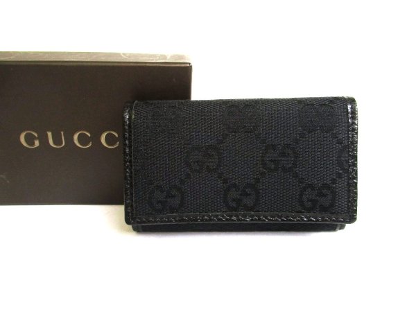 Photo1: GUCCI GG Black Canvas and Leather 6 Pics Key Chain #a768