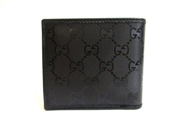 Photo2: GUCCI Imprimee Black Coating Canvas Leather Bifold Wallet Purse #a770