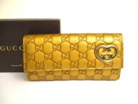 GUCCI Guccissima Gold Leather Heart Motif Flap Wallet #a776