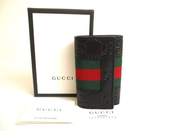 Photo1: GUCCI Guccissima Black Leather 6 Pics Key Cases #a781