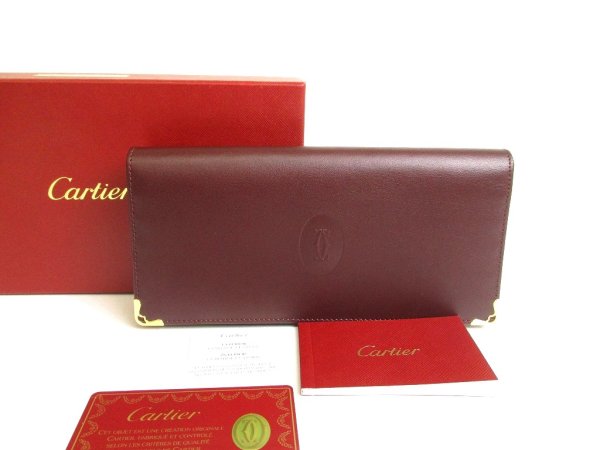 Photo1: Cartier Must de Cartier Bordeaux Leather Bifold Long Wallet #a782